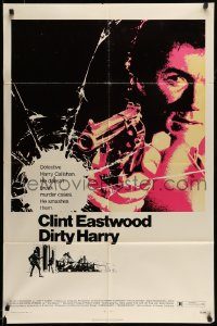 6f215 DIRTY HARRY 1sh '71 art of Clint Eastwood pointing his .44 magnum, Don Siegel crime classic!