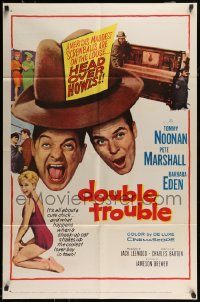 6f225 DOUBLE TROUBLE 1sh '60 Tommy Noonan, Pete Marshall, sexy Barbara Eden in swimsuit!