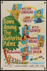 6f226 DOWN AMONG THE SHELTERING PALMS 1sh '51 sexy Jane Greer, Mitzi Gaynor & Gloria De Haven!