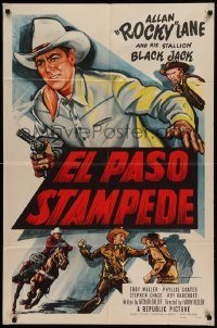 6f244 EL PASO STAMPEDE 1sh '53 close up art of Rocky Lane with gun & punching bad guy!