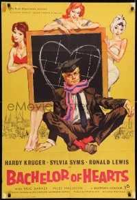6f054 BACHELOR OF HEARTS English 1sh '58 Hardy Kruger, Sylvia Syms, great artwork of sexy girls!