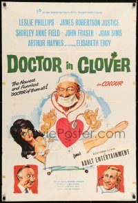 6f220 DOCTOR IN CLOVER English 1sh '66 wacky artwork of doctor examining half-naked girl!