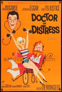 6f221 DOCTOR IN DISTRESS English 1sh '64 wacky art of Dr. Dirk Bogarde, Samantha Eggar, Justice!