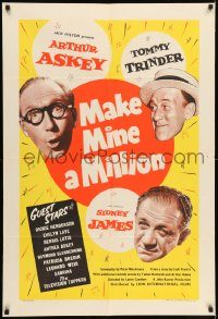6f514 MAKE MINE A MILLION English 1sh '59 Lance Comfort, Arthur Askey, Sabrina, English comedy!
