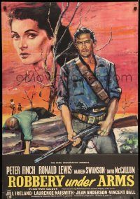 6f700 ROBBERY UNDER ARMS English 1sh '57 great art of Maureen Swanson & cowboy Peter Finch!