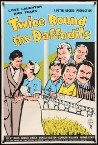 6f913 TWICE ROUND THE DAFFODILS English 1sh '62 Juliet Mills, Donald Sinden, great wacky art!
