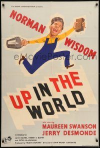 6f929 UP IN THE WORLD English 1sh '56 wacky Norman Wisdom with bucket and sponge!