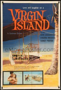 6f935 VIRGIN ISLAND English 1sh '58 John Cassavetes & sexy Virginia Maskell, art of bed on beach!