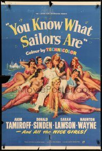 6f988 YOU KNOW WHAT SAILORS ARE English 1sh '54 sexy English harem girls in inset & border art!