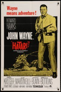 6f361 HATARI 1sh R67 directed by Howard Hawks, great image of John Wayne in Africa!