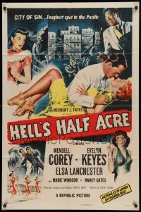 6f374 HELL'S HALF ACRE 1sh '54 Wendell Corey romances sexy Evelyn Keyes in Hawaii!