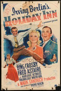 6f388 HOLIDAY INN 1sh '42 Fred Astaire, Bing Crosby, Marjorie Reynolds, Irving Berlin musical!