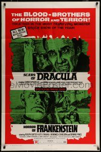 6f393 HORROR OF FRANKENSTEIN/SCARS OF DRACULA 1sh '71 with the blood-brothers of horror & terror!