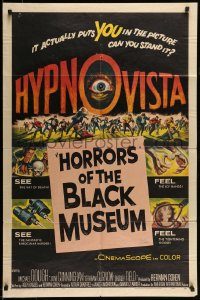 6f394 HORRORS OF THE BLACK MUSEUM 1sh '59 an amazing new dimension in screen thrills, Hypno-Vista!