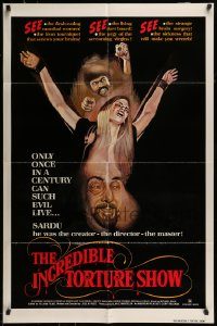 6f416 INCREDIBLE TORTURE SHOW 1sh '76 see the flesh-eating cannibal women, weird sexy horror art!