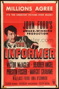 6f417 INFORMER 1sh R55 directed by John Ford, great close up art of angry Victor McLaglen!