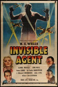 6f424 INVISIBLE AGENT 1sh '42 fx image of invisible man with WWII airplanes, Peter Lorre