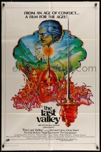 6f469 LAST VALLEY style A int'l 1sh '71 James Clavell, Michael Caine, cool art by Isadore Gettzer!