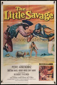 6f483 LITTLE SAVAGE 1sh '59 Pedro Armendariz, action art of pirates fighting over treasure!