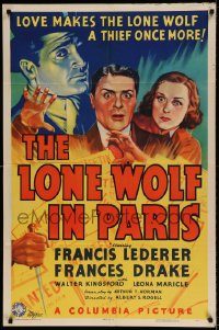 6f486 LONE WOLF IN PARIS 1sh '38 art of detective Francis Lederer & Frances Drake!