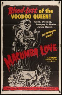 6f502 MACUMBA LOVE 1sh '60 June Wilkinson, cool horror art, blood-lust of the voodoo queen!