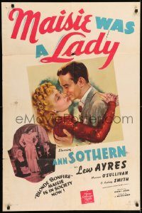 6f512 MAISIE WAS A LADY 1sh '41 blonde bonfire Ann Sothern is in society with Lew Ayres now!