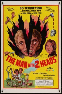 6f522 MAN WITH TWO HEADS 1sh '72 William Mishkin horror, shudder in the house of degradation!