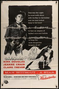 6f523 MAN WITHOUT A STAR military 1sh R60s great art of cowboy Kirk Douglas & sexy Jeanne Crain!