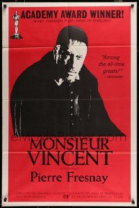 6f551 MONSIEUR VINCENT 1sh R66 cool portrait of Pierre Fresnay in the title role!