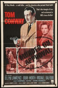 6f564 MURDER ON APPROVAL style A 1sh '56 art of detective Tom Conway w/pistol, English noir!