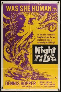 6f589 NIGHT TIDE style A 1sh '63 Dennis Hopper, Linda Lawson, caught in a tide of sinister terror!