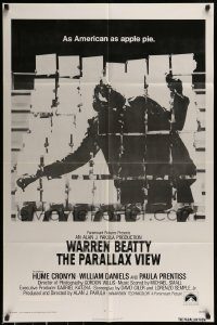 6f624 PARALLAX VIEW 1sh '74 Warren Beatty, as American as apple pie, cool image!