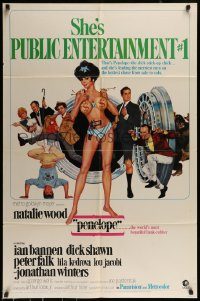 6f631 PENELOPE 1sh '66 Maurice Thomas art of sexiest Natalie Wood with big money bags and gun!