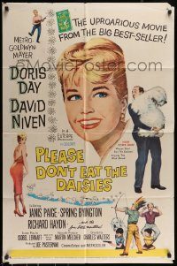 6f647 PLEASE DON'T EAT THE DAISIES 1sh '60 art of pretty smiling Doris Day, David Niven w/dog