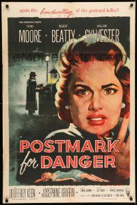 6f657 POSTMARK FOR DANGER 1sh '56 Terry Moore is hunted by the postcard killer!