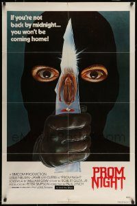 6f665 PROM NIGHT 1sh '80 Jamie Lee Curtis won't be coming home, wild horror art!