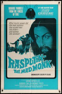 6f679 RASPUTIN THE MAD MONK int'l 1sh '66 close up of crazed Christopher Lee, wacky beard offer!