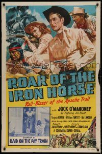 6f699 ROAR OF THE IRON HORSE chapter 9 1sh '51 cool art of Jock Mahoney, Raid on the Pay Train!