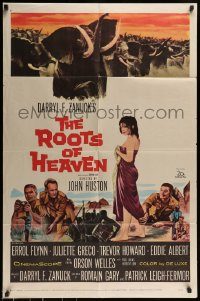 6f709 ROOTS OF HEAVEN 1sh '58 directed by John Huston, Errol Flynn & sexy Julie Greco in Africa!