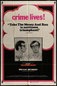 6f827 TAKE THE MONEY & RUN 1sh '69 wacky Woody Allen mugshot in classic mockumentary!