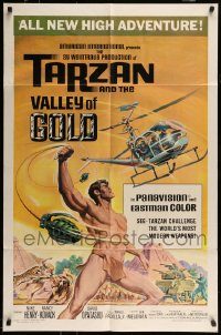 6f831 TARZAN & THE VALLEY OF GOLD 1sh '66 art of Henry tossing grenades at baddies by Reynold Brown!