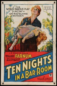 6f843 TEN NIGHTS IN A BARROOM style B 1sh '31 cool artwork of Farnum carrying little girl!
