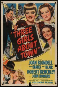 6f866 THREE GIRLS ABOUT TOWN 1sh '41 smiling Joan Blondell, Binnie Barnes & Janet Blair!