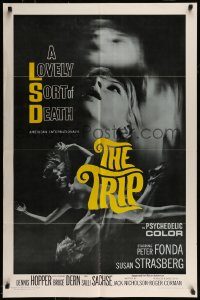 6f901 TRIP 1sh '67 AIP, written by Jack Nicholson, LSD, wild sexy psychedelic drug image!