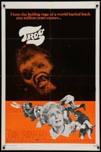 6f902 TROG int'l 1sh '70 Joan Crawford & prehistoric monsters, wacky horror explodes into today!