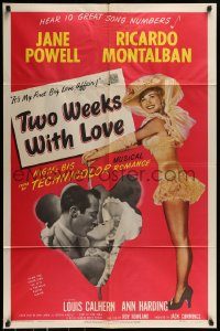 6f918 TWO WEEKS WITH LOVE 1sh '50 full-length image of sexy Jane Powell, Ricardo Montalban!