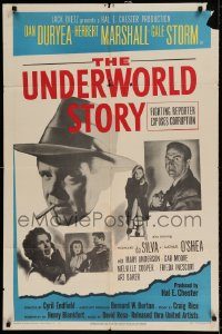 6f924 UNDERWORLD STORY 1sh '50 Dan Duryea, Herbert Marshall, Gale Storm, cool newspaper design!