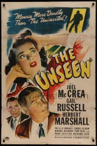 6f926 UNSEEN 1sh '44 Joel McCrea, Gail Russell, menace more deadly than The Uninvited!