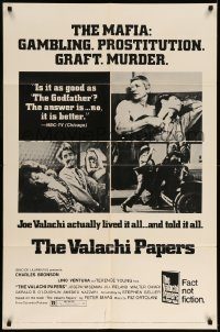 6f930 VALACHI PAPERS style C 1sh '72 Young directed, corpse in barber's chair & mob family tree!