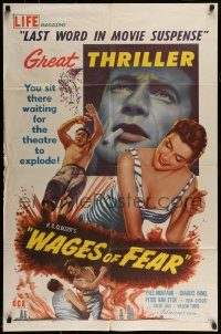6f938 WAGES OF FEAR 1sh '55 Yves Montand, Henri-Georges Clouzot's suspense classic!